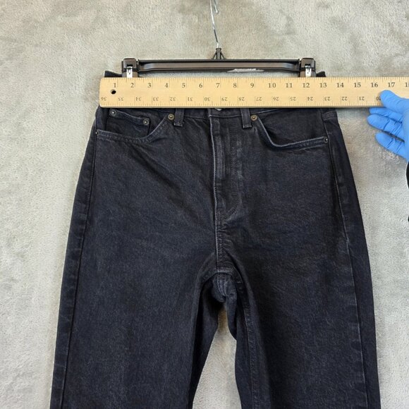 Topshop Jeans Womens Size 26 Black Straight High Rise Raw Hem Stretch Denim - Picture 2 of 11